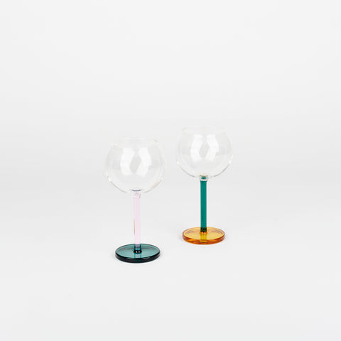 Golden Hour pair of Sophie Lou Jacobsen wine glasses with different colored glass feet and stems
