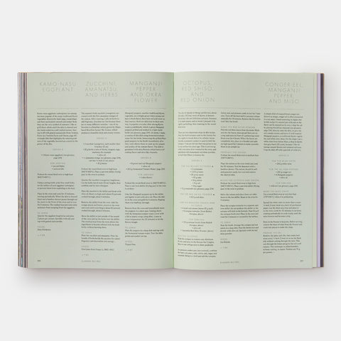 written recipes inside the Monk cookbook on pale green pages in the book