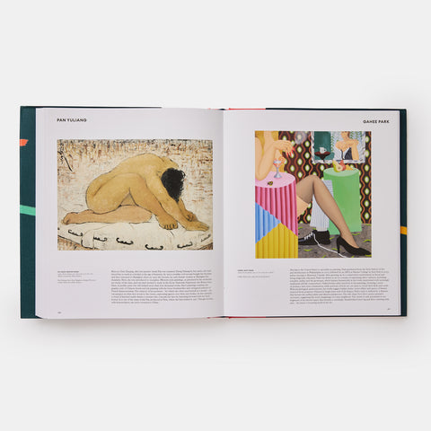 Phaidon Great Women Painters open book showing two figurative paintings of nude women