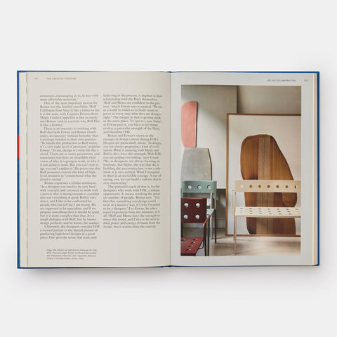 open book Hay design with text and a photograph of minimalist chairs