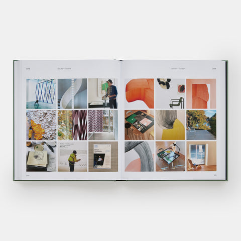 open view of Ronan Bouroullec book with a grids of photographs showing working drawings and design experiments