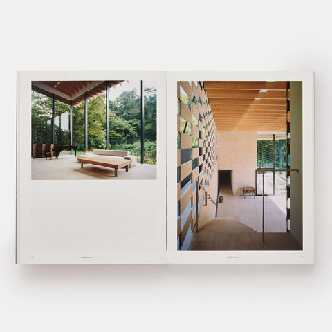 views of minimalist modern Japanese domestic interiors with natural wood and large windows in the Phaidon design book Japanese Interiors