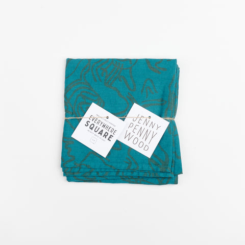 Jenny Pennywood Everywhere Square with a quirky line pattern in teal and darker green