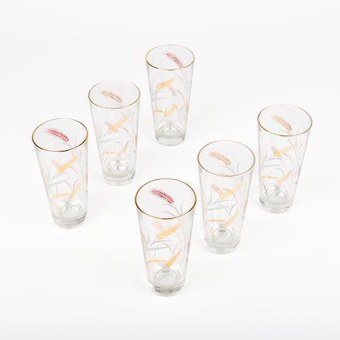 Set of 6 vintage slender glasses with a mid-century modern wheat pattern