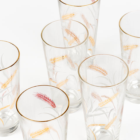 tops of mid-century modern drinkware with subtle wheat pattern