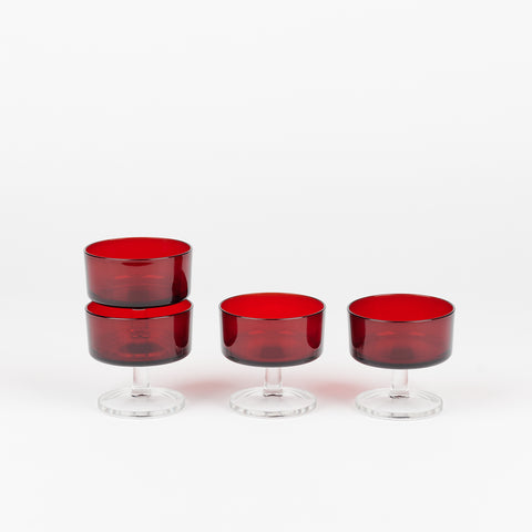 set of four vintage red dessert glasses