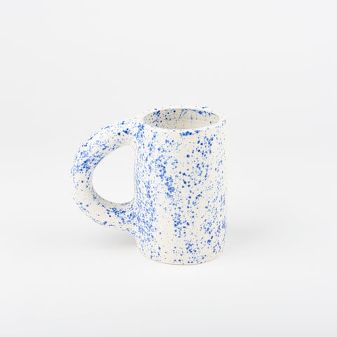 Blue splatter ceramic mug handmade by Utility Objects