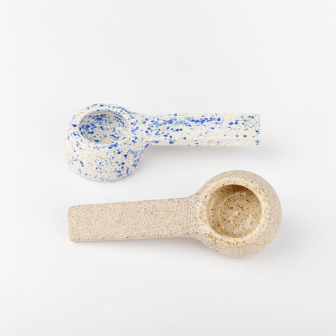 two ceramic coffee scoops handmade by Utility Objects