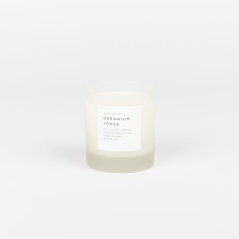 Geranium Rose scented Slow North Frosted Glass Soy wax Candle