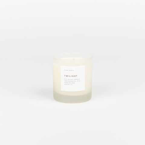 Twilight scented Slow North Frosted Glass Soy wax Candle