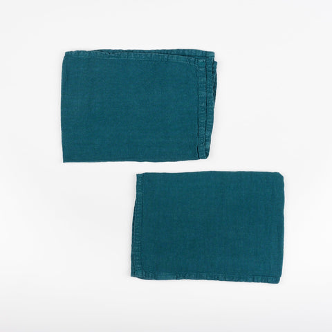 Peacock blue linen napkin set by Hawkins New York