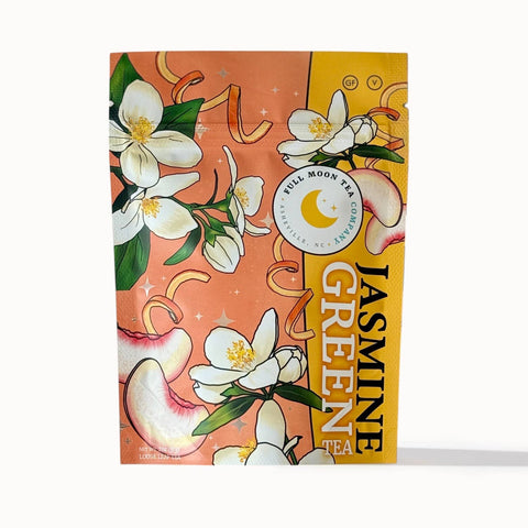 Full Moon Tea Co. Jasmine Green tea package, included in the Steep Dreams gift set.