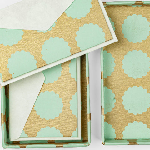 Copper cards with green mint details