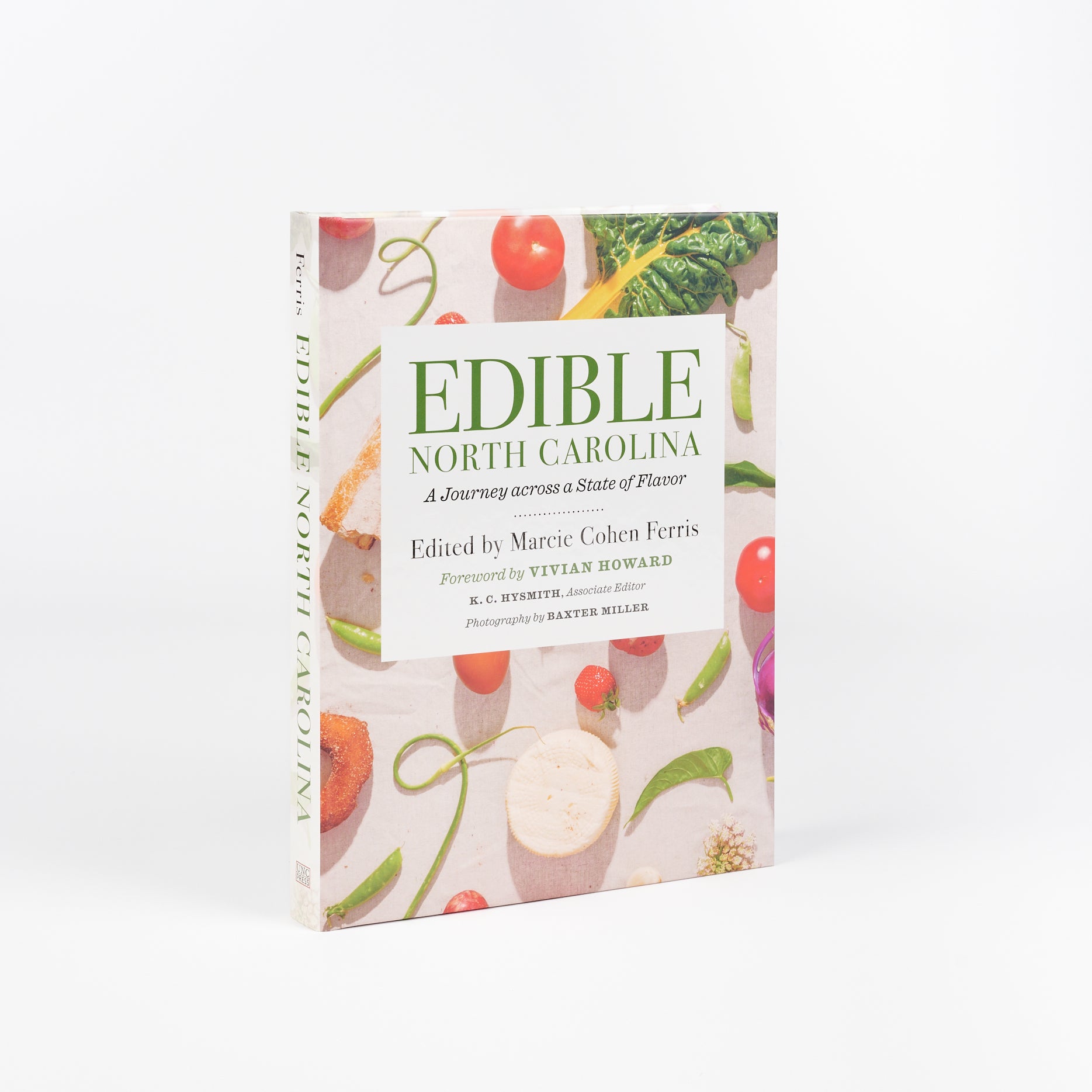 A standing view of the book Edible North Carolina Edited by Marcie Cohen Ferris