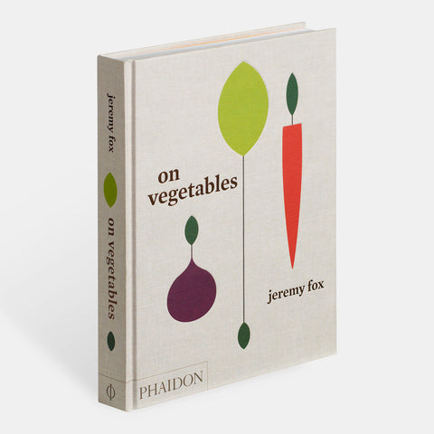 On Vegetables a Phaidon cookbook by Jeremy Fox with minimalist illustrations of vegetables on the cover