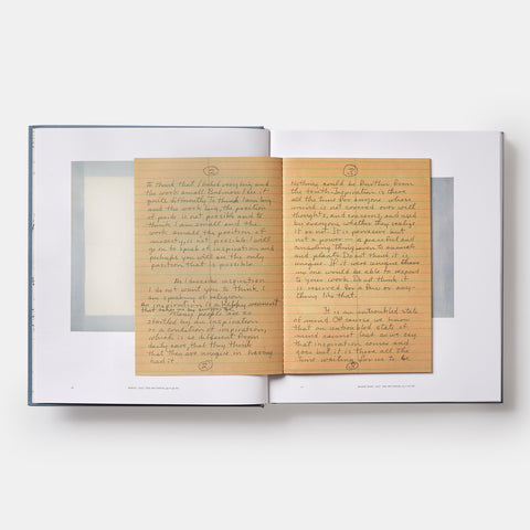 inside view of Agnes Martin book with special facsimile pages of her handwritten notes