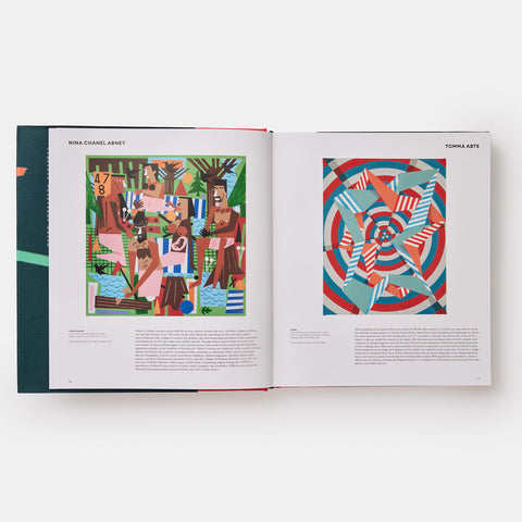 Phaidon Great Women Painters open book showing two abstract paintings made by women