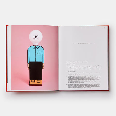 open view of Jean Jullien book showing cartoon figure with lightbulb shaped head on a pink backdrop