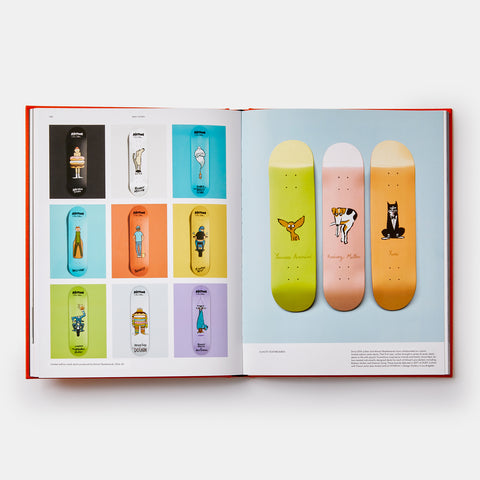 inside page views of Jean Jullien design book showing artist designed skateboards