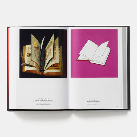 an open copy of Phaidon Book: Reading Art showing two pictures of paintings of open books