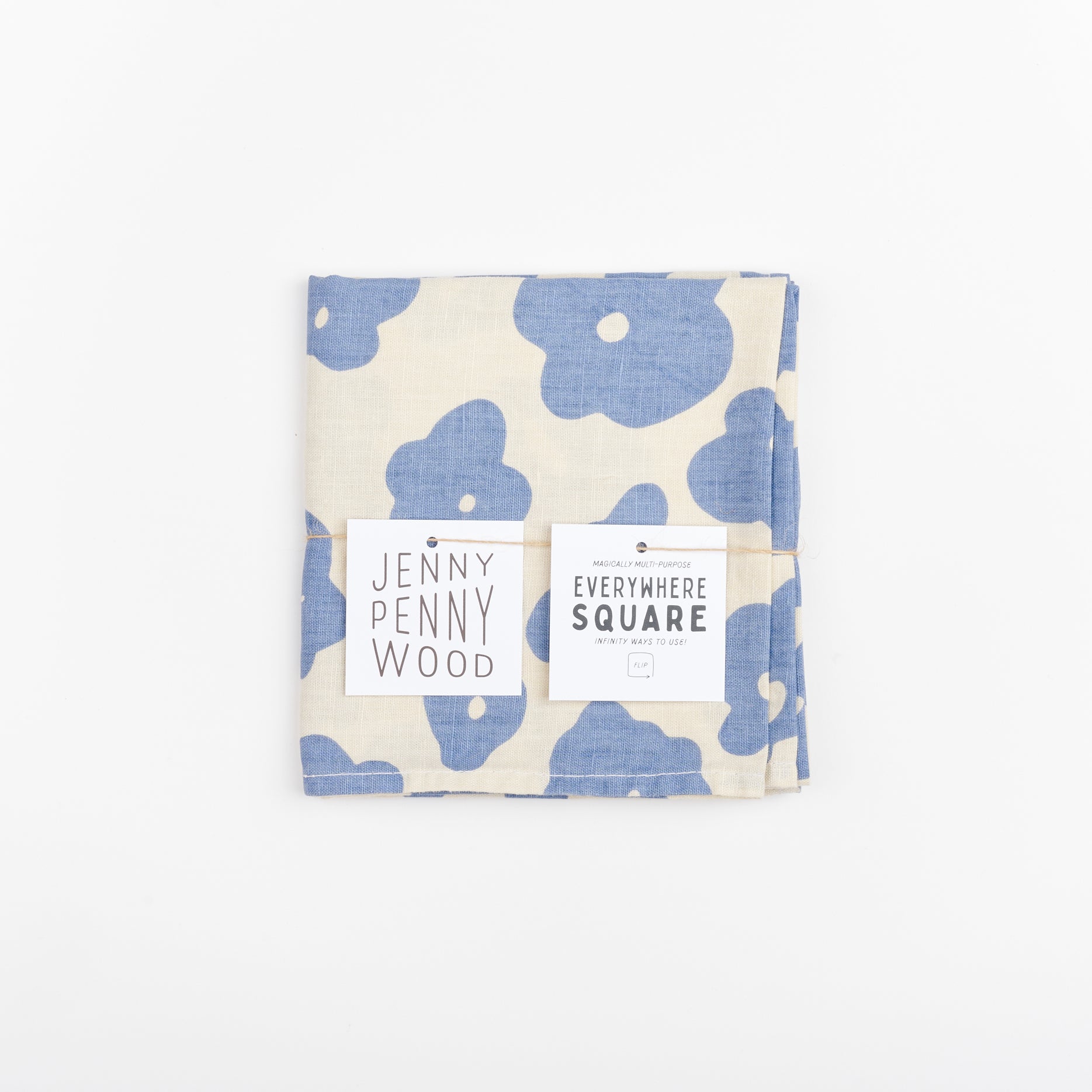 Creme with light blue flower abstract patterned Jenny Pennywood Everywhere Square.