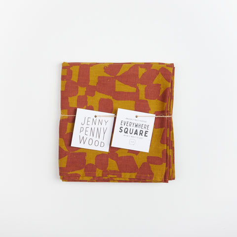 Maroon and burnt yellow abstract checkered Jenny Pennywood Everywhere Square