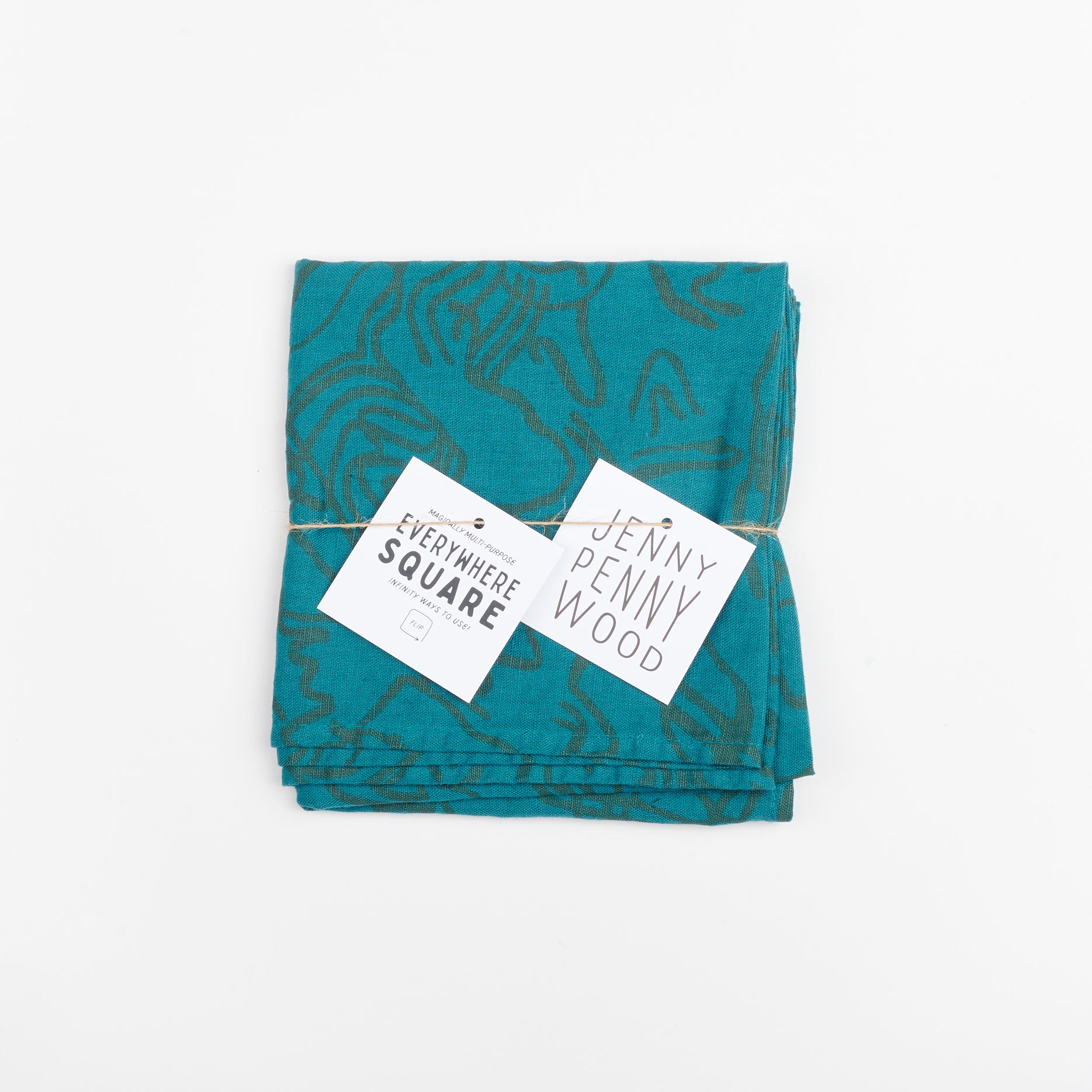Jenny Pennywood Everywhere Square with a quirky line pattern in teal and darker green