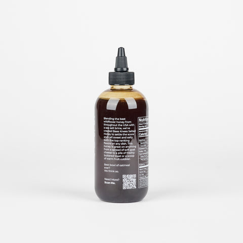 back of a squeeze bottle of salted honey