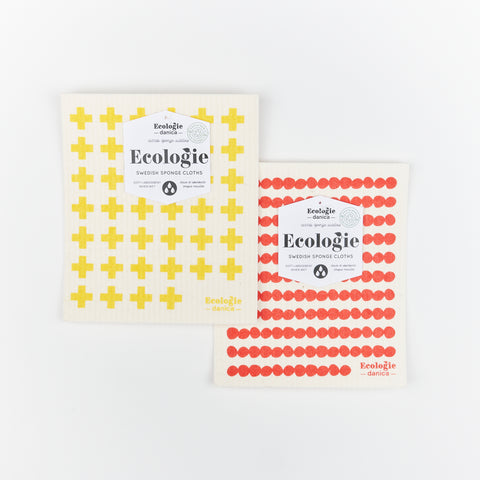 Red and yellow patterned set of Ecologie Swedish dishcloths 