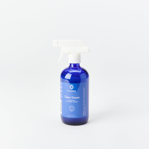 Cobalt blue bottle of Fillaree Clean Dream cleaning spray