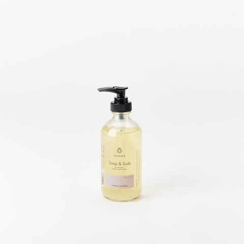 Fillaree lemon lavender hand soap in a glass pump bottle