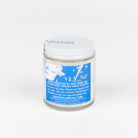 the backside of a jar of finishing sea salt showing a map of where it is harvested