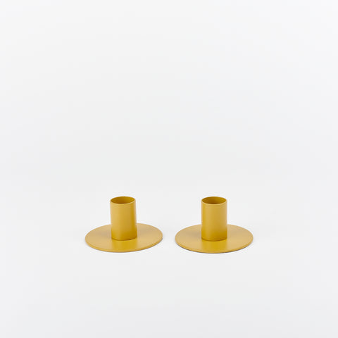 Matte mustard set of candle holders by Hawkins New York