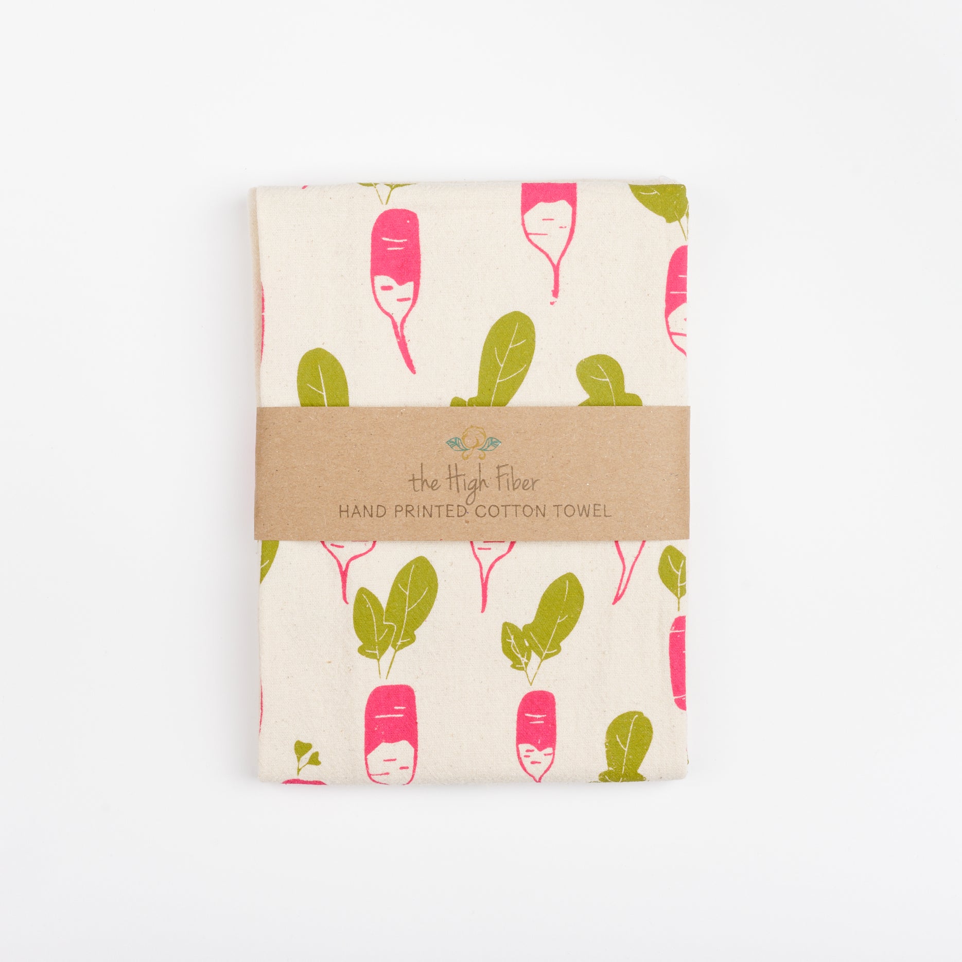 The High Fiber cotton tea towel with hand-printed motif of radishes