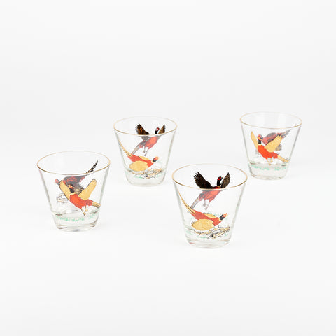 Manhattan short cocktail glasses featuring a vintage bird motif