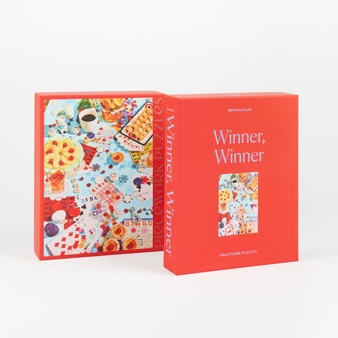 Front and back of Winner, Winner 1000 piece Piecework Puzzle box