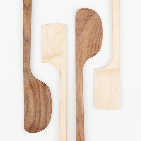 walnut and maple spatulas facing up and down