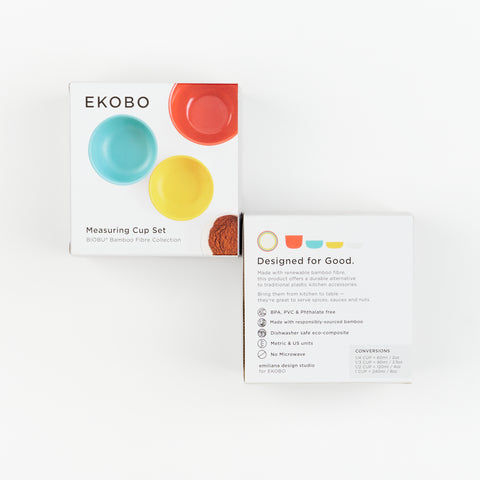 the front and back of two boxes of EKOBO Bamboo measuring cups