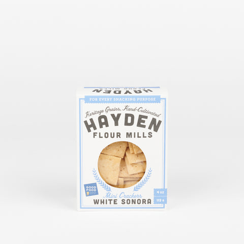 a box of Hayden Flour Mills White Sonora Mini Crackers