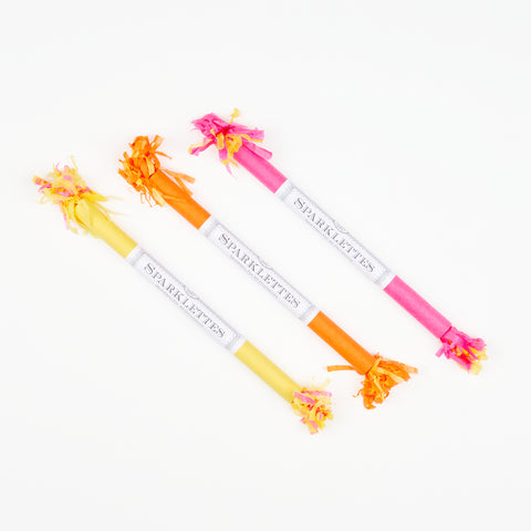 A warm tone trio of Sparklettes in yellow, orange, and pink