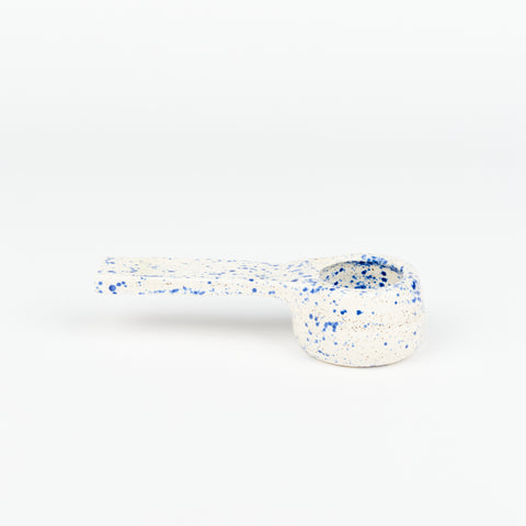 a Utility Objects Blue Speckle ceramic coffee scoop