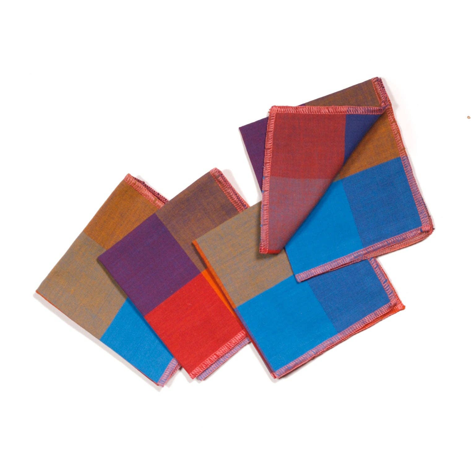 Willow Ship checkered cocktail napkins in Berry Patch colorway, set of four.