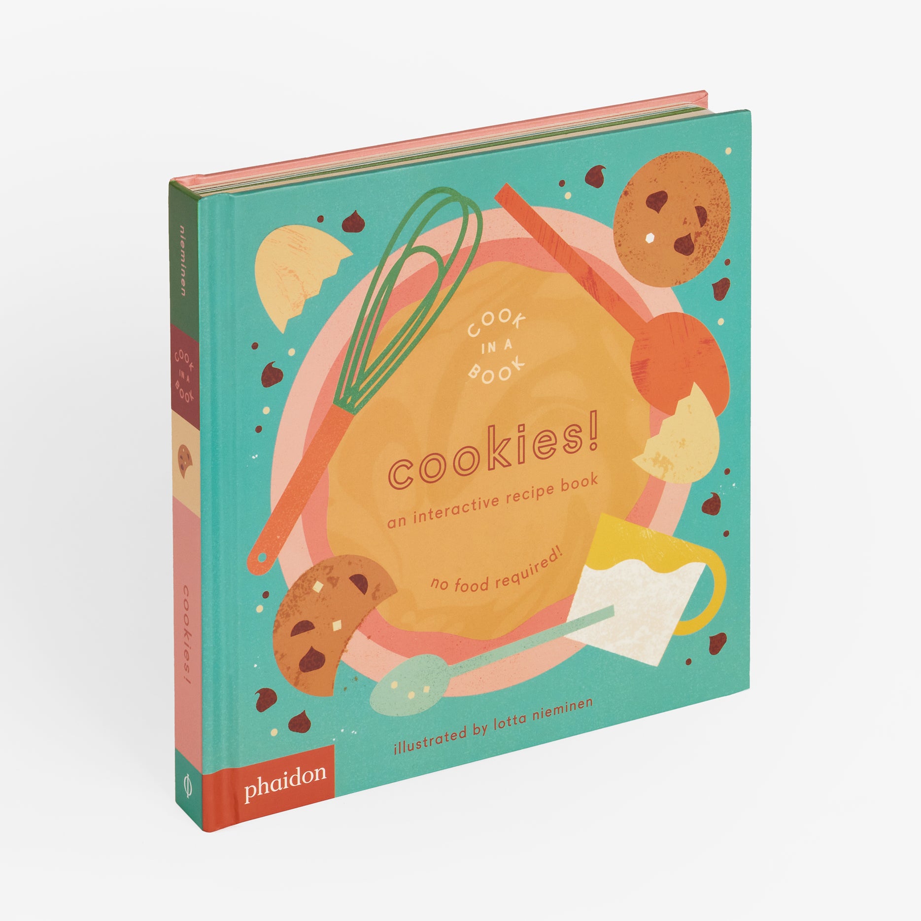 A standing view of the Phaidon Kids Book Cook in a Book: Cookies! An Interactive Recipe book