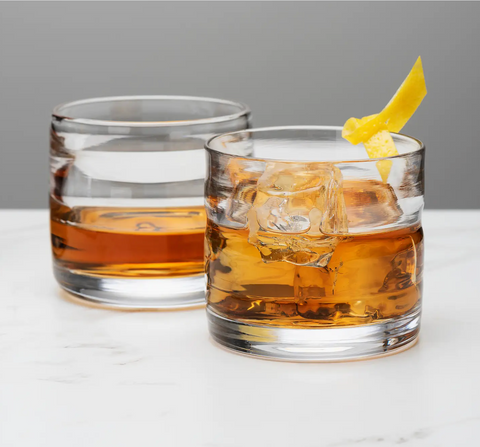 Pair of handblown glass tumblers from Small Batch Glass, included in The Main Event gift set.