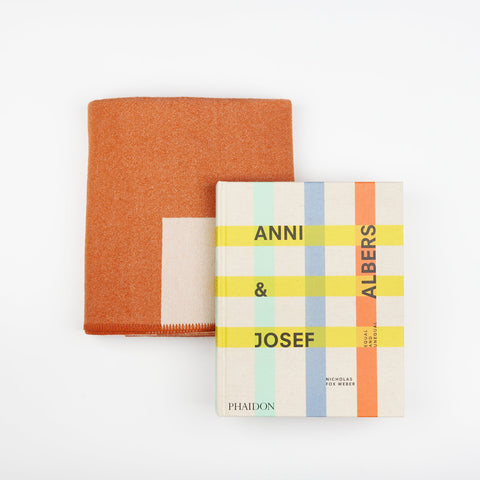 A Book and Blanket Gift set including a Manifatura wool throw blanket in Fox and the Phaidon Art book Anni & Josef Albers - Equal and Unequal