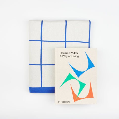 Phaidon design book Herman Miller - A Way of Living and a Sophie Home Cobalt Grid Cotton Throw blanket