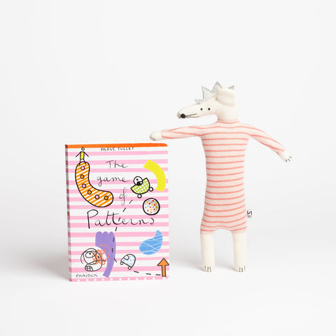 Phaidon Kids Book the Game of Patterns and a Sophie Home Kids party mouse stuffed animal toy